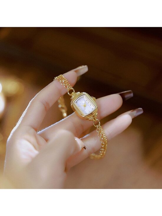 Women\'s Gold White Dainty Rectangle Ultra Thin Waterproof Quartz Bracelet Watch main image 3